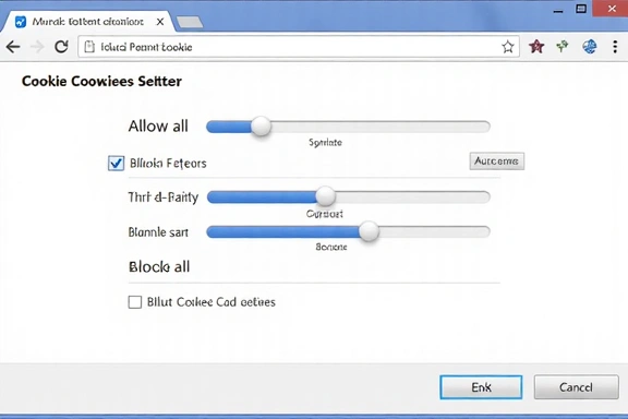 Interfaccia utente di un browser con impostazioni dei cookie