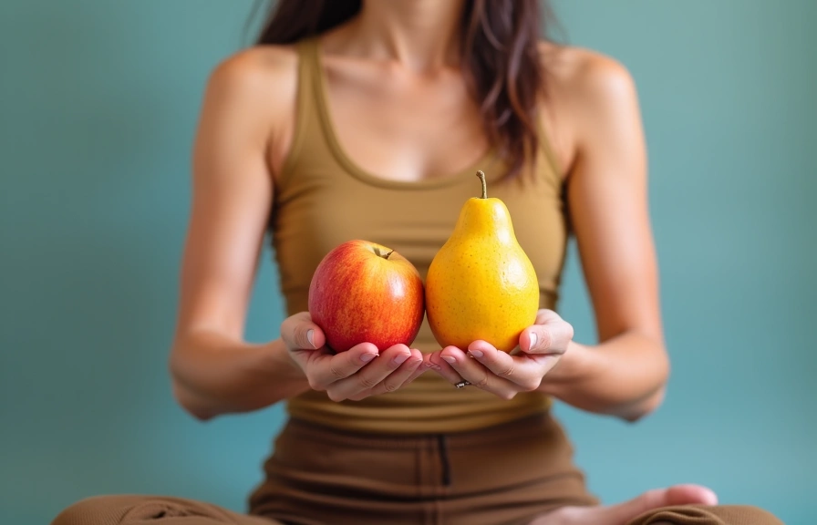 Una persona medita mentre tiene in mano un frutto fresco, simbolo di equilibrio e nutrizione consapevole