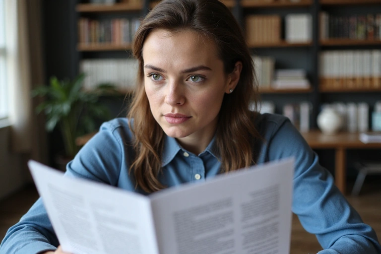 Persona che legge un documento con attenzione